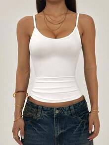 PETITE Camisola sin Mangas con Bajo Arrugado para Mujer, Estilo Casual, Color Sólido - Blanco - Ver 4