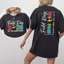 Stylish Casual T-Shirt For Women, Stylish Casual T-Shirt For Women, Field Day Let The Games Begin Shirt Vintage 2026 Last Day Tee - 黑色 - 查看 1