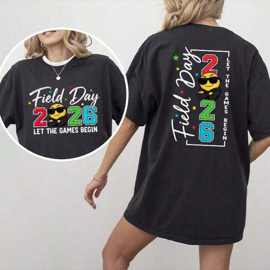 Stylish Casual T-Shirt For Women, Stylish Casual T-Shirt For Women, Field Day Let The Games Begin Shirt Vintage 2026 Last Day Tee - 黑色 - 查看 1