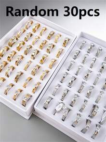 5/10/20/30 piezas Anillos de acero inoxidable con rhinestones de colores variados, elegantes y de moda, joyería de alta gama para compromiso y aniversario, adecuado para hombres y mujeres - anillo - Ver 14