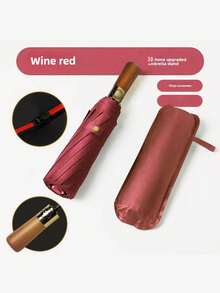 1pc Automatic Open & Close Heavy Duty Windproof Umbrella, High-End Solid Wood Handle, High Strength UV Protection Business Umbrella, Outdoor Automatic Folding Travel Umbrella, UPF50+ Alloy Ribs Wind-Resistant, Women's Umbrella, Outdoor With Umbrella Storage Bag, Unisex, Back To School Season, Gift, Daily Essential, Rainy Season Essential - A - View 17