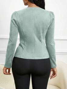Lady Chaqueta abierta con detalles de botones en ante negro para otoño/invierno - verde menta - Ver 3
