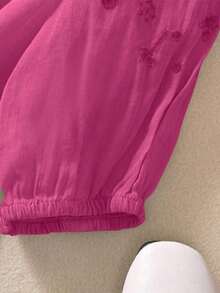 Blusa ligera y holgada de viscosa con bordado retro para mujer, para primavera y verano, casual, estilo campestre, tops de verano - Rosa Fucsia - Ver 6