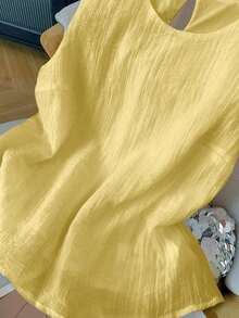 de tirantes de unicolor casual de talla grande, verano - Amarillo - Ver 4