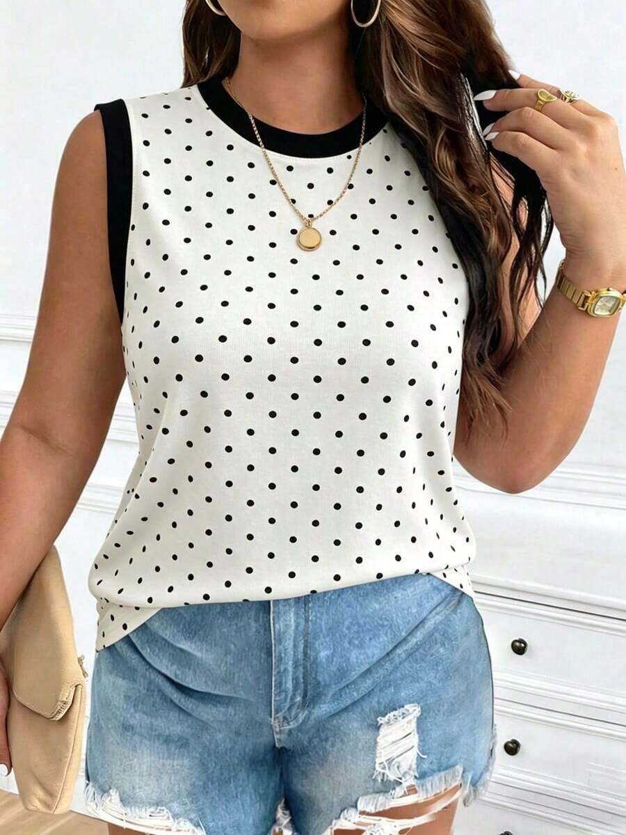 Chaleco sin mangas de mujer de talla grande, casual, de cuello redondo y con estampado de limón, de hombros anchos - Multicolor 2 - Ver 1