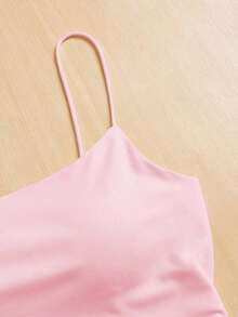 Camiseta ajustada con cuello redondo, almohadilla en el pecho y transpirable.Camisola básica para mujer sin sujetador - Rosa - Ver 5