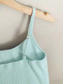 Body de unicolor con tirantes finos y sin mangas, acanalado, informal, para verano - Celeste - Ver 4