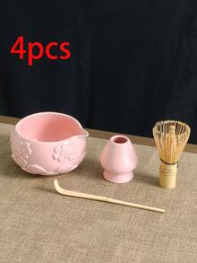 1 Stück/2 Stücke/4 Stücke/5 Stücke Japanischer Stil Geprägte Sakura Keramik Matcha Tee Set, hochwertige rosa Gießschale, Matcha Zubehör Set beinhaltet Schale, Quirl, Löffel, Sieb, geeignet für Matcha-Liebhaber und Anfänger, tolles Geschenk zum Muttertag, für Ältere, Valentinstag - Verschiedenfarbig - Übersicht 18