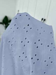 CosyJoli Camiseta de mujer de talla grande con cuello en V, parche de encaje y textura a rayas en forma de A - Azul - Ver 7