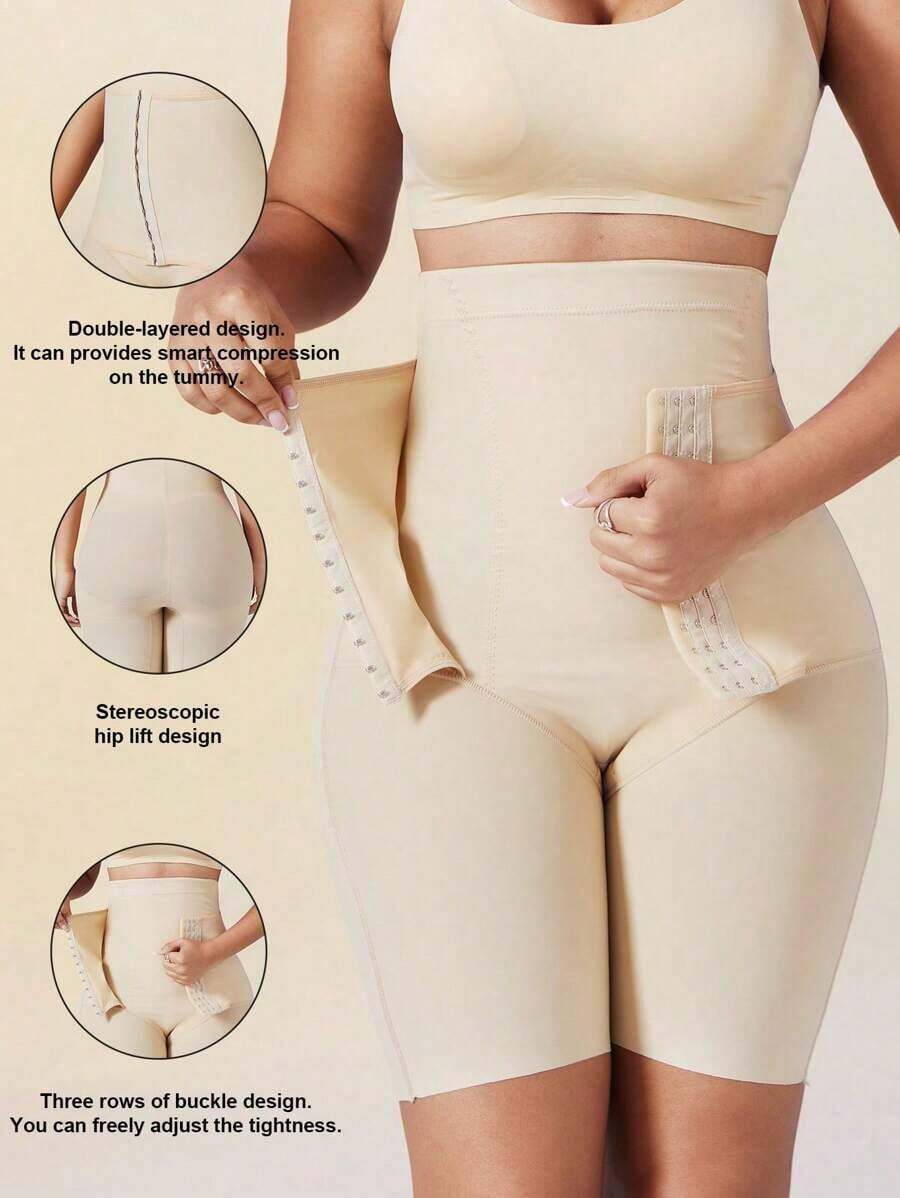1 Piece Women's High Waist Shaper, Apricot Color, Center Snap Closure, Adjustable, Slimming Waist And Butt Lifting Effect, Flat Tummy Bodysuit, Shorts, Sexy Lingerie, Waist Trainer, High Waist Shapewear Pants - 杏 - 查看 1