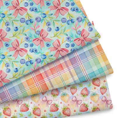 1 pieza Elemento de tela a cuadros con estampado de fresa de 50X145cm (19.68x57 pulgadas), hecho de 100% tela de poliéster, patchwork para acolchado, proyectos de manualidades, regalos, artesanía de bolsas, fundas de almohada, proveedor de manualidades de patchwork cortado a medida