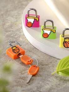 Basketball Patterns Luggage Locks, Small Suitcase Padlock Locks With Keys, Strong Copper Lock Core With Plastic Shell (For Effortless Lock Matching),Small And Sturdy, Luggage Locks , Mini Padlocks For Suitcases, Metal Keyed Lock For Travel Bags - Multicolor - View 7