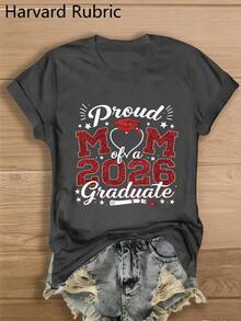 Camiseta "Mamá Orgullosa de un Graduado de 2026" - 1 pieza, 100% Multicolor, Cuello Redondo, Moda Y2K, Vintage, Transpirable, Ropa Urbana, , Casual, Versátil, Esencial de Verano - Regalo para Reuniones Familiares, Camiseta de Graduación Universitaria para Mujer - Blanco - Ver 6