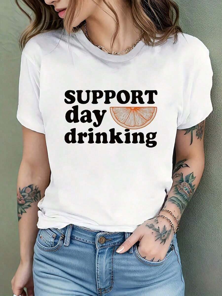 Camiseta de manga corta estampada para mujer | Cuello Redondo Casual, Tela de Alta Elasticidad, Corte Regular, Temporada Primavera/Verano/Otoño, Lavable a Máquinablusas para mujer>ropa - Blanco - Ver 1