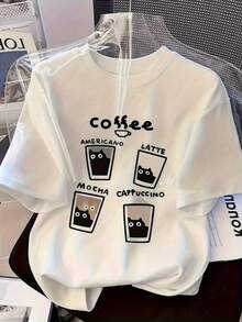 1 Women's Pure Cotton T-Shirt With Letter And Anime Print, Simple Design, Comfortable And Breathable, Suitable For Daily Casual Wear, Showing A Natural And Elegant Style, Must-Have For Summer Parties, Local Shipping, 180g 100% Cotton. - 白色 - 查看 6