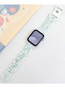 1件可愛海洋主題鯊魚雙色雕花矽膠錶帶，適用於Apple Watch 38mm 40mm 41mm 42mm 44mm 45mm 49mm (S10 42)mm (S10 46)mm，時尚柔軟矽膠運動錶帶，相容於 Series 11 Ultra 3 SE3 Ultra 2 S10 SE2 9 8 7 SE 6 5 4 3 2 1，適合搭配穿搭、日常配戴、度假 - 白綠 - 查看 5