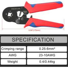 Kìm bấm cáp HSC8 6-4A, dụng cụ bấm cáp tự điều chỉnh mini, thích hợp cho ống bọc cáp đầu vuông 0,25-6,0 mm² (23-10 AWG), màu đỏ - kìm bấm đầu - Xem 2