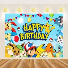 1件/口袋妖怪卡通动漫主题生日派对用品/聚会背景布，包含派对用品和装饰背景布，印有鲜艳的动漫/卡通图案。可用于主题生日派对、各种派对和节日装饰，也可作为礼物赠送。[款式和包装随机发货] - 彩色 - 查看 1
