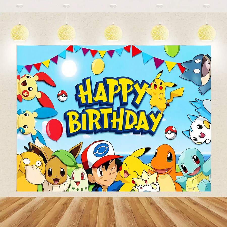1件/口袋妖怪卡通动漫主题生日派对用品/聚会背景布，包含派对用品和装饰背景布，印有鲜艳的动漫/卡通图案。可用于主题生日派对、各种派对和节日装饰，也可作为礼物赠送。[款式和包装随机发货] - 彩色 - 查看 1