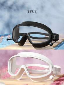 Large Frame Waterproof Anti-Fog Swimming Goggles, Adult Size, With Integrated Earplugs, Comfortable Design, Unisex, Transparent Wide Field Of View, Leak-Proof Seal, UV Protection, Durable Construction, Suitable For Swimming Pool Training And Water Sports - Multicolor - View 16