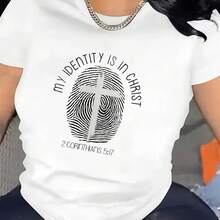 Women's T-Shirt With Minimalist Bear Design And Text - White - View 1