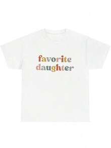 Cotton T-Shirt With Print Of The Favorite Daughter Of Mexican Women, Casual Short Sleeve T-Shirt, 1 Piece, 100% Heavy Cotton, Comfortable Round Neck, Soft And Cute T-Shirt, Fashionable Summer Cotton Top. - 白色 - 查看 3