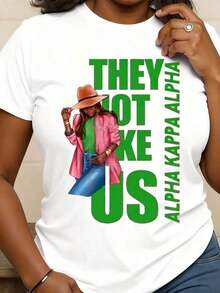 Women's "Alpha They Not Like Us" Graphic Print Crew Neck T-Shirt, Ideal For Spring And Summer, Gift For Sorority Sisters, Suitable For Summer And Autumn Celebrations, Perfect Gift For Patriots And Independence Day. - 白色 - 查看 1