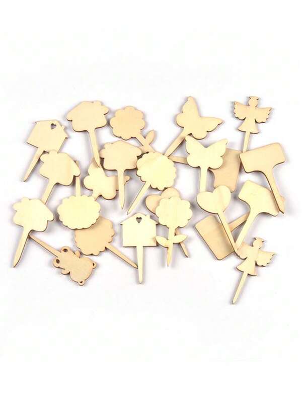 20pcs 5.9x3.5cm Approx. Mini Wooden Blank Labels Heart & Butterfly Random Mix, Suitable For Indoor Succulents, Green Plants, Flower Pots, Record Tags, Decorative Accessories