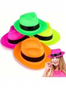 24 chiếc mũ tiệc nhựa neon, mũ Fedora phong cách gangster neon cho người lớn, mũ huỳnh quang phản ứng UV, mũ Fedora tiệc cho sinh nhật, tiệc âm nhạc, đám cưới, v.v., với hiệu ứng phát sáng trong bóng tối phong cách gangster - Nhiều màu - Xem 7