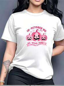 En octubre, usamos camisetas rosas de Halloween, prendas suaves y unisex, perfectas como regalos para fiestas familiares. - Blanco - Ver 1