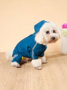 Un impermeable ligero de poliéster para perros con tiras reflectantes, que cubre las cuatro patas en azul sólido, chaqueta impermeable para mascotas, adecuada para perros Teddy pequeños y perros grandes para usar todo el año en otoño (no apto para razas grandes) - Azul - Ver 7