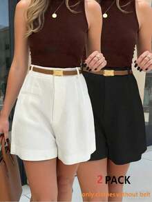 Pantalones cortos versátiles de unicolor para mujer - Blanco y Negro 2 - Ver 7