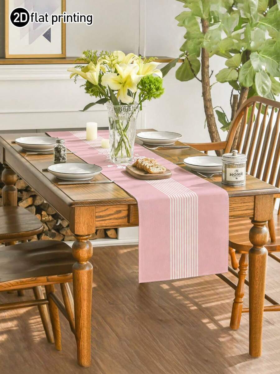 1pc,Bohemian Style,Minimalist Striped Pattern Table Runner,Microwave Dust Cover,Protective Cover,Rectangular Tablecloth,Washable,Suitable For Home Dinner,Coffee Table,Kitchen And Dining Room Decor,Table Decoration Party And Scene Decor,Home Decor,Outdoor Patio Table Runner Decor,Entrance Decor,Fireplace Cover - Soft Matte Powder - View 1