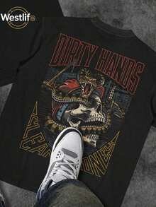 Cute Unisex Premium Casual T-Shirts, Men's Graphic Tee, Dirty Hands Clean ❤️ Money Daily Wear 100% Cotton Unisex Gift Idea For Him Or Her Urban Fashion Top - 黑色 9 - 查看 2