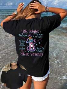 Kuzco's Poison Women's Graphic T-Shirt "That Poison?", Crew Neck, Short Sleeve, Casual, Spring/Autumn/Summer Blouses - 黑色 - 查看 5