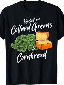 Soft Women's T-Shirt, Casual Everyday Wear, Printed With The Design "Raised On Collard Greens And Cornbread", Suitable For Casual Daily Wear, Elegant Ladies' Blouses - 黑色 - 查看 6