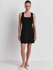 Sleeveless Button-Down Dress With Round Neck, Elegant Summer Style 2026 - 黑色 - 查看 1