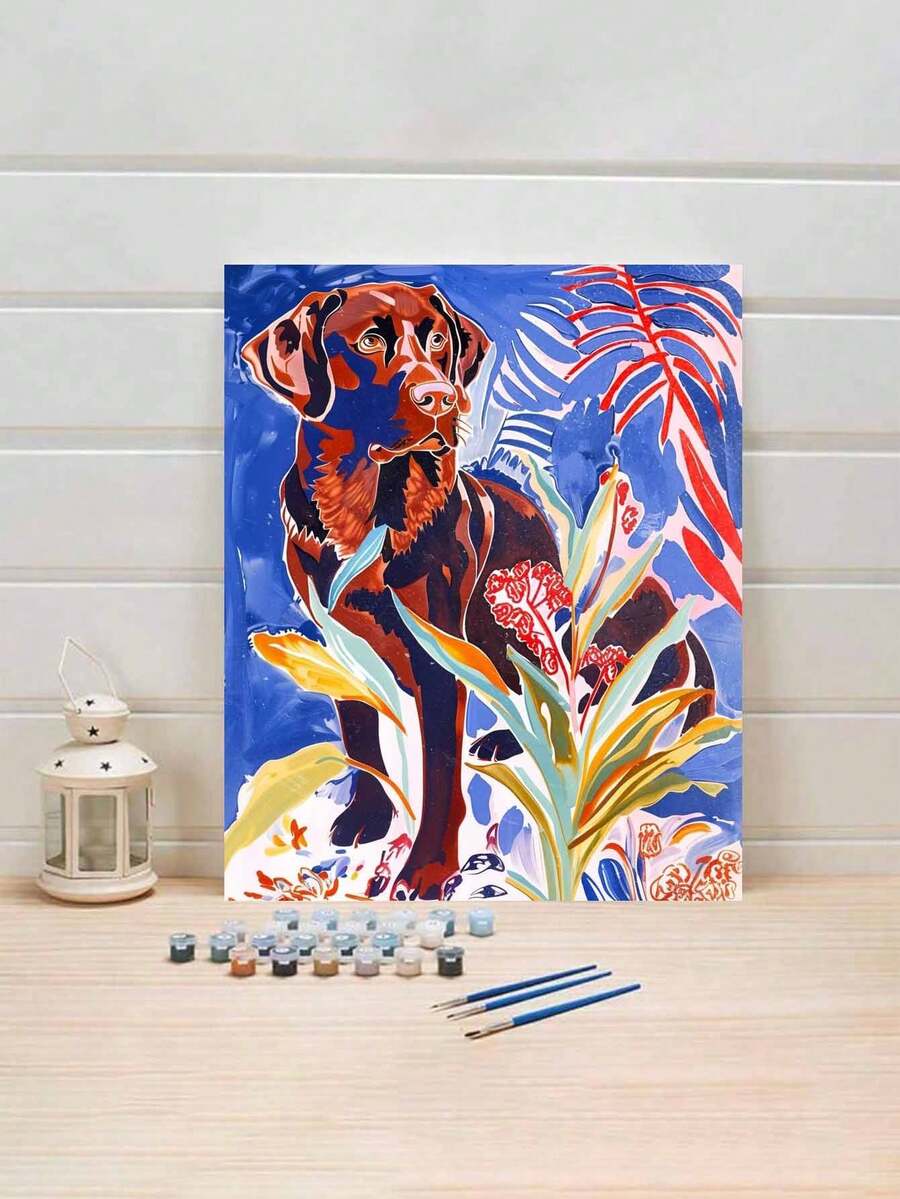 一套DIY无框数字油画套装，小狗图案，适合卧室装饰和艺术墙，绘画方法简单有趣，无需绘画经验，实现你的绘画梦想，沉浸在缤纷多彩的世界中，每一笔都是自我表达，为生活增添浪漫气息，是馈赠亲朋好友的理想礼物，尺寸：40*50厘米