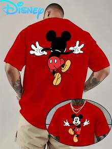 (Disney Licensed)Disney Mickey Mouse Men's Oversized Graphic T-Shirt, Front & Back View Mickey Print Crew Neck Short Sleeve Casual Streetwear Tee, Classic Silhouette Mickey Cotton Blend Daily Wear Top, Mens Clothes, Men, Ropa De Hombre, Summer Clothes, Men Shirts, Graphic Tees, Disney Outfits Men, Graphic Tees, Camisetas Para Hombre, Camisas Para Hombre, Summer Outfits For Men, Father's Day Gift, Perfect Gift For Family And Friends, Which Are Necessary For Birthday Parties, Disney Shirts, Mens Clothes, Summer Clothes, Officially Licensed Disney T-Shirts, Disney Men's And Women's Spring/Summer Fashion Casual Short-Sleeve T-Shirts - Red - View 1