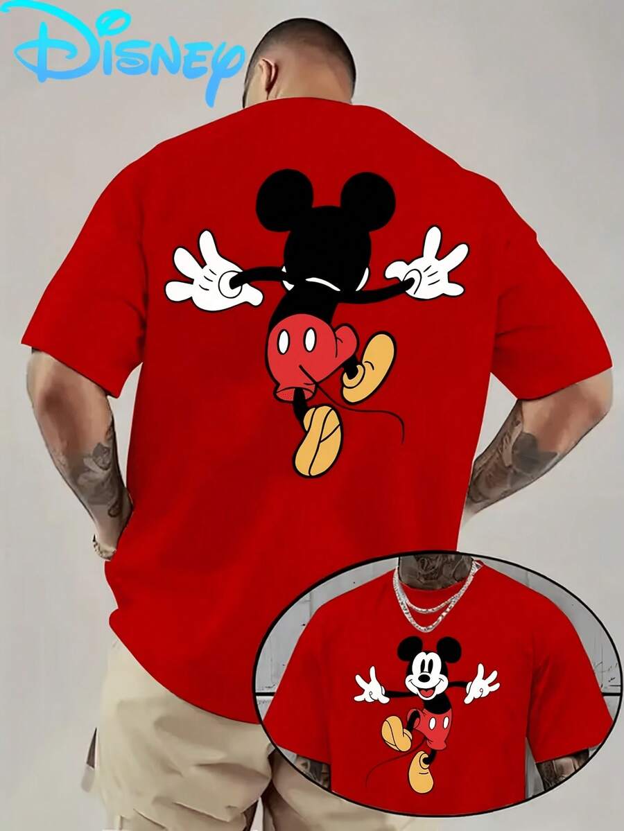 (Disney Licensed)Disney Mickey Mouse Men's Oversized Graphic T-Shirt, Front & Back View Mickey Print Crew Neck Short Sleeve Casual Streetwear Tee, Classic Silhouette Mickey Cotton Blend Daily Wear Top, Mens Clothes, Men, Ropa De Hombre, Summer Clothes, Men Shirts, Graphic Tees, Disney Outfits Men, Graphic Tees, Camisetas Para Hombre, Camisas Para Hombre, Summer Outfits For Men, Father's Day Gift, Perfect Gift For Family And Friends, Which Are Necessary For Birthday Parties, Disney Shirts, Mens Clothes, Summer Clothes, Officially Licensed Disney T-Shirts, Disney Men's And Women's Spring/Summer Fashion Casual Short-Sleeve T-Shirts - Red - View 1