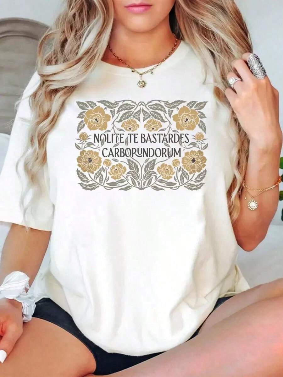 Women's Oversized Style T-Shirt, Nolite Te Bastardes Carborundorum, Don't Let The Bastards Crush You, Subtly Feminine T-Shirt, Women's Rights Subtly Expressed, Subtle Activist T-Shirt, Loose Fit Women's T-Shirt, Perfect For Parties Or Gifts, Soft And Comfortable, Crew Neck, 100% Cotton, Soft Fabric, Short Sleeve - 白色 - 查看 1