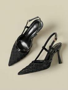 Giày sandal cao gót một quai thanh lịch bằng ren trong suốt khoét rỗng dành cho nữ. - màu đen - Xem 5