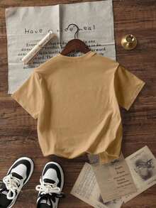 Short-Sleeved T-Shirt With A Round Neck, Relaxed Fit, And Simple Slogan Print, For Women, Ideal For Summer, Holidays, And Everyday Wear. Women's T-Shirt. White Blouses For Women. - 棕色 - 查看 6