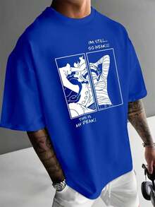 Men's Smart Casual T-Shirt - Made From 100% Pure Cotton, Regular Fit, Short Sleeves, Crew Neck, With Printed Design, Perfect For Urban Wear Or Casual Style, Or As A Gift. Crew Neck, 100% Cotton, Soft Fabric, Short Sleeves, Breathable And Cool, Unisex - 藍色的 - 查看 6