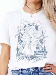 Midnight T-Shirt, Midnight Nights, Gift For Fans, Sleepless Nights, T-Shirt, Women's Oversized Midnight Graphic Tees, 100% Cotton Graphic Tee For Women, Casual Short Sleeve Crew Neck T-Shirts - 白色4 - 查看 1