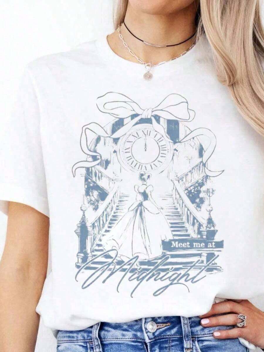 Midnight T-Shirt, Midnight Nights, Gift For Fans, Sleepless Nights, T-Shirt, Women's Oversized Midnight Graphic Tees, 100% Cotton Graphic Tee For Women, Casual Short Sleeve Crew Neck T-Shirts - 白色4 - 查看 1