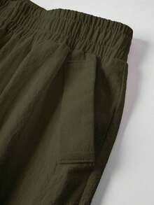 Pantalones casuales de mujer de unicolor y bolsillos minimalistas - Verde militar - Ver 5