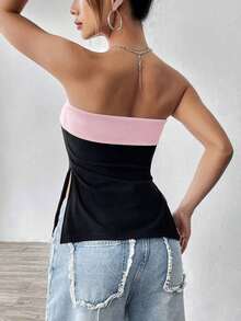 Top tubo con bloqueo de color negro y estilo Y2K para mujer en verano - Multicolor 2 - Ver 2