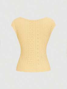 Camiseta de verano para mujer con diseño jacquard de textura ondulada, cuello en V ajustado, mangas cortas que cubren los hombros, estilo francés chic, color rosa, dulce y elegante, juvenil, uso versátil diario - Amarillo claro - Ver 7