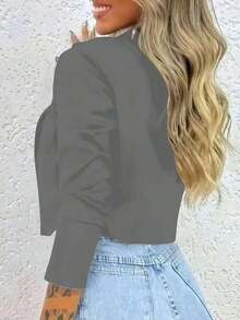Chaqueta corta de mujer de unicolor con cuello de solapa y botones de manga larga - Gris Oscuro - Ver 4